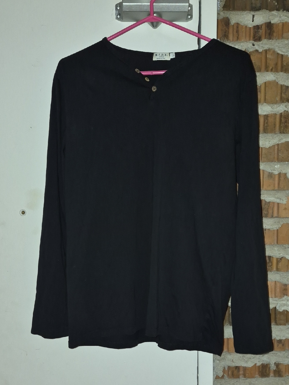 M.I.D.A. Mida Undici Black Henley Top Men Size L Large